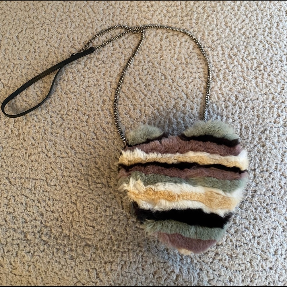 Rebecca Minkoff Striped Faux Fur Heart Purse